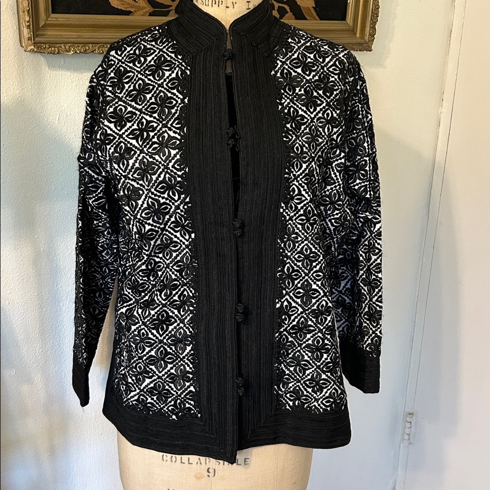 Maison du Caftan Embroidered Black/White Jacket with Velvet/Trim (READ below)